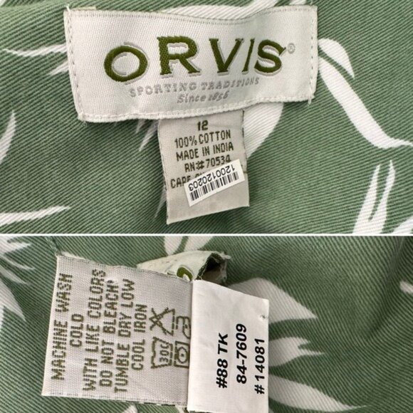 Orvis Green Leaf bamboo Print button denim jacket 12 - Picture 10 of 11